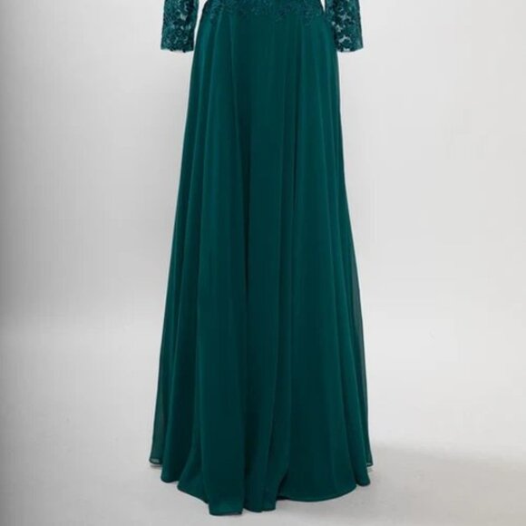 New A-Line Formal Floral Lace Embellished MOB Maxi Gown w/ 3/4 Sleeves TC M2758Q - Picture 5 of 8